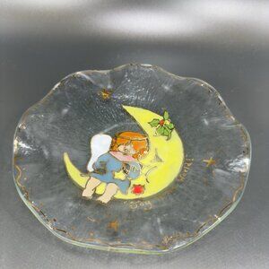 Hand Made Enameled Fused Glass Dish Signed Babs Ruffled Joy To The World Plate